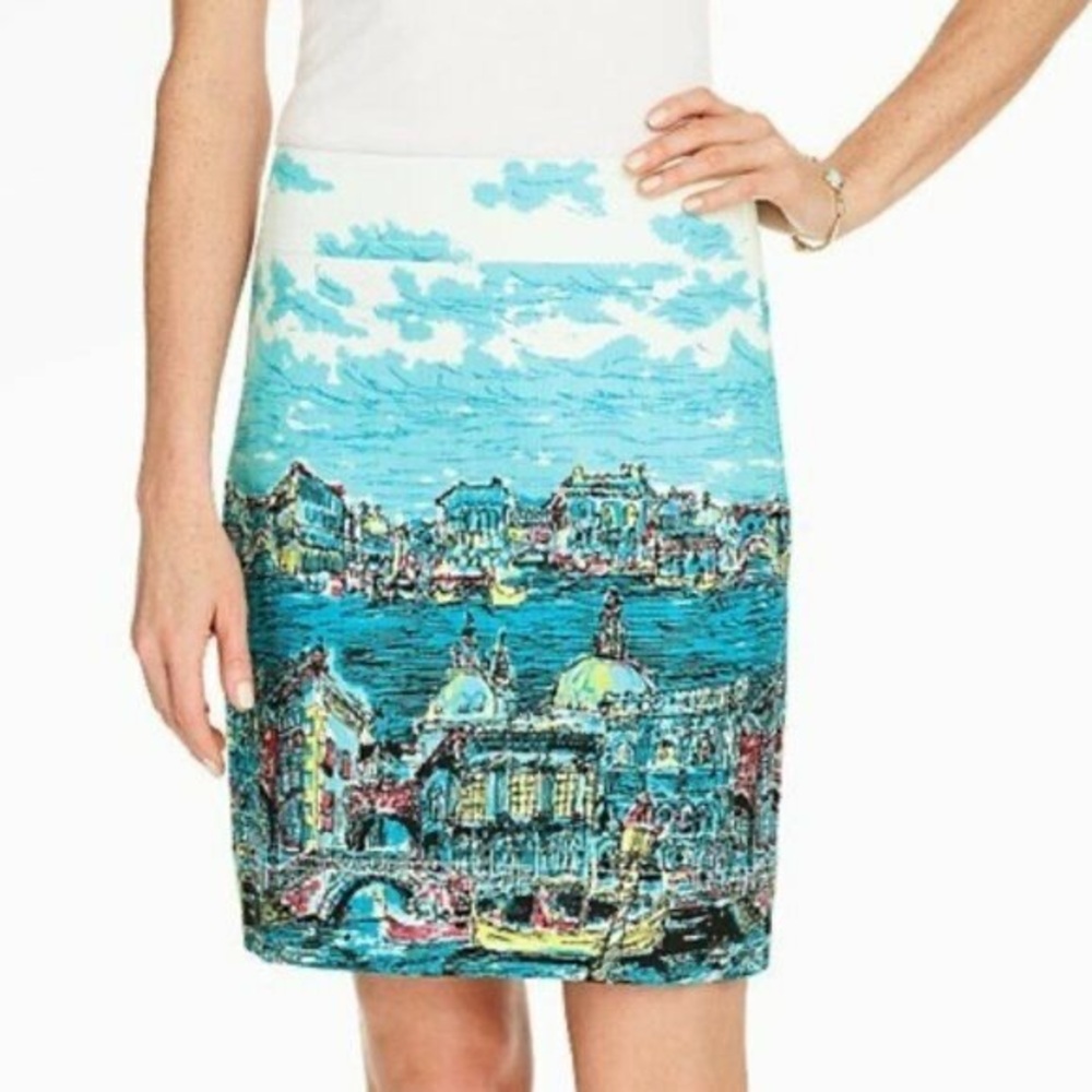 Talbots Women’s Pencil Skirt Venice Italy Canal Cityscape Scene Lined Size 10p